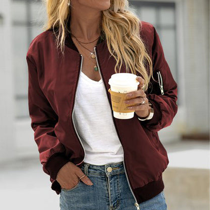 Veste Bomber Femme Classique Fermeture Éclair Avant