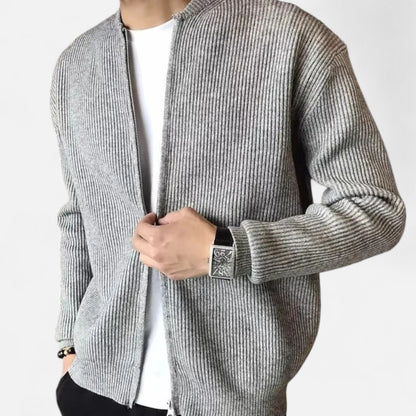 Gilet Homme Beige Zippé en Maille Épaisse