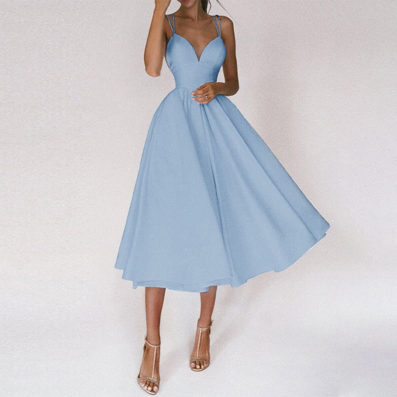 Robe Femme Longue Col en V et Dos Nu Chic