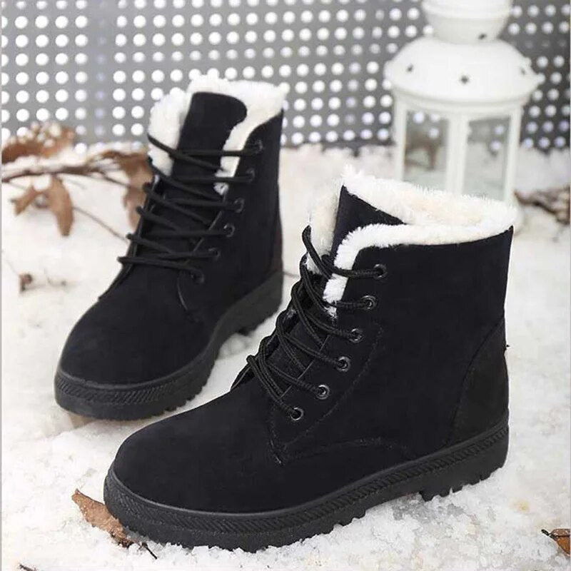 Bottes Hiver Femmes à Lacets Fourrées et Chauffantes
