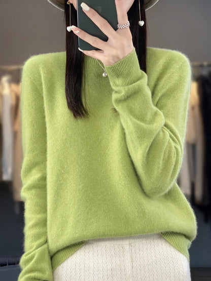 Pull Femme Col Rond Vert Émeraude