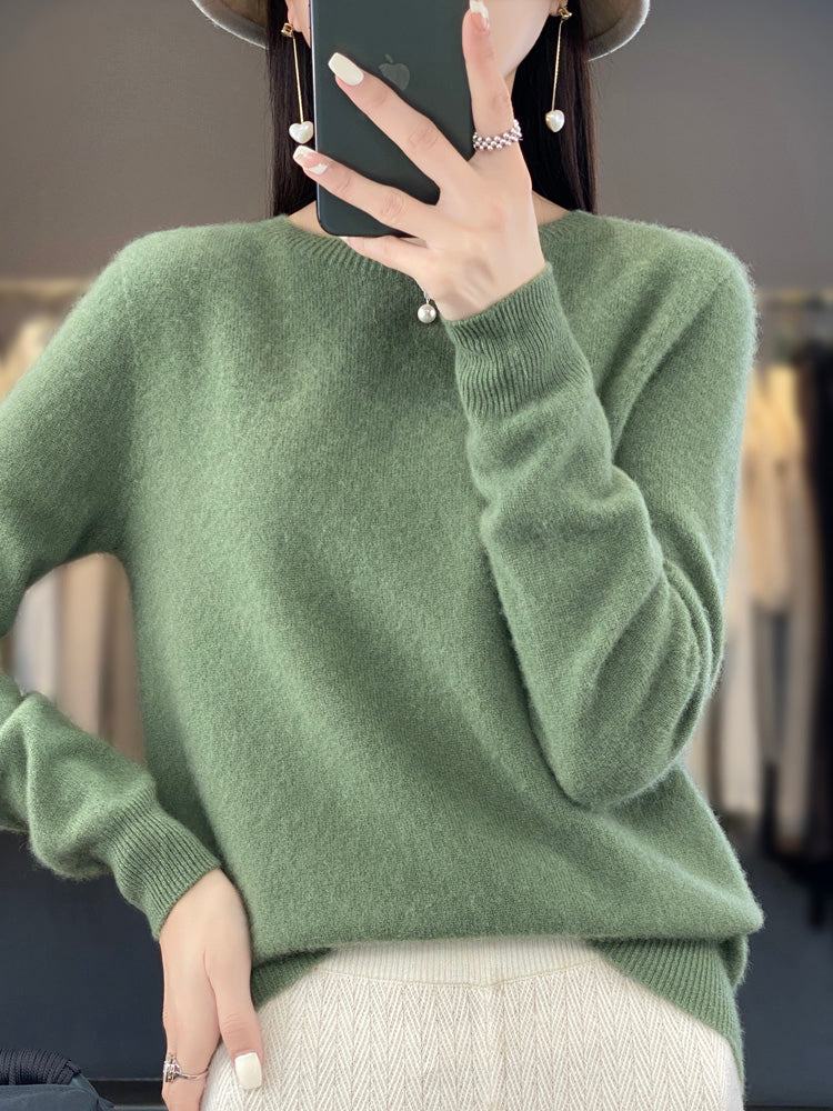 Pull Femme Col Rond Vert Émeraude - PanierRoyale