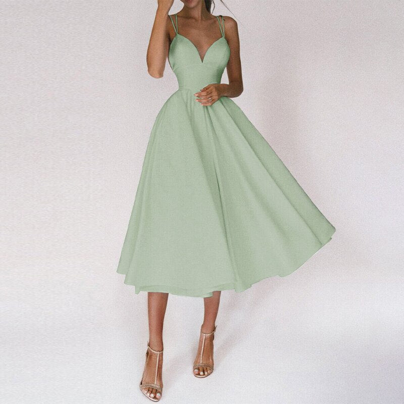 Robe Femme Longue Col en V et Dos Nu Chic