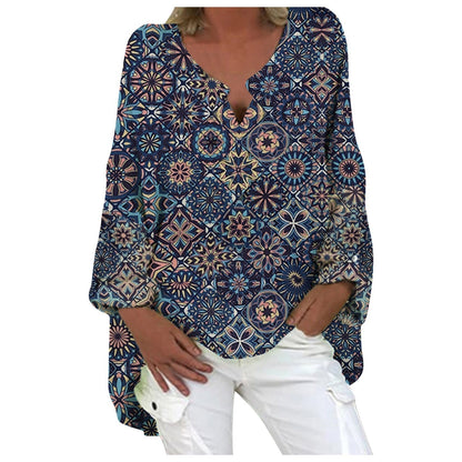 Blouse en Lin Femme Col V Manches Longues Élégante