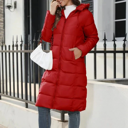 Manteau Long Femme Matelassé Capuche Coupe Ajustée