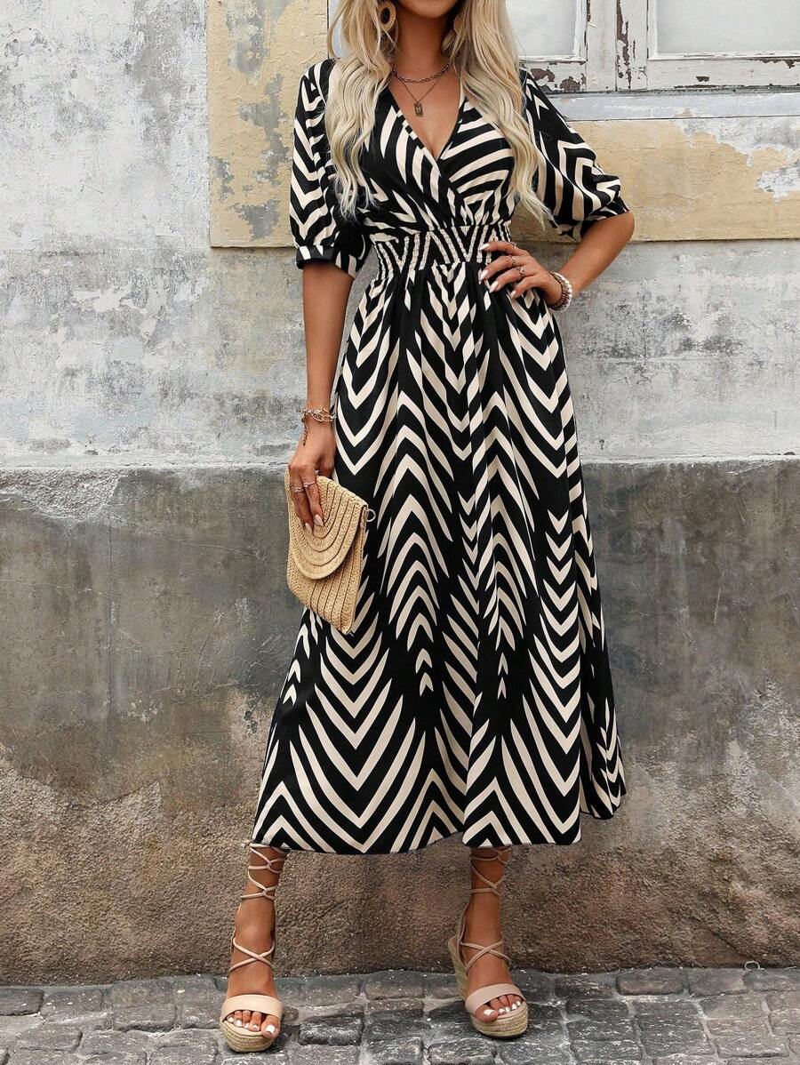 Robe Longue Femme à Ceinture avec Imprimé Floral Élégant