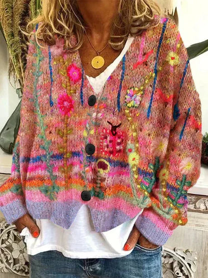 Cardigan Femme Imprimé Floral Hivernal