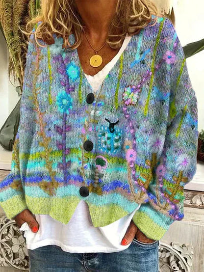 Cardigan Femme Imprimé Floral Hivernal