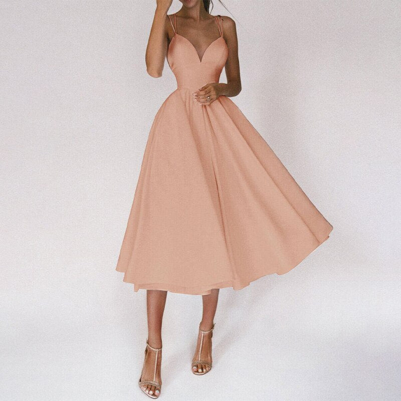 Robe Femme Longue Col en V et Dos Nu Chic