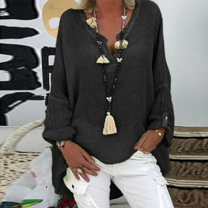 Blouse Femme Été Manches Longues Col en V Décontractée