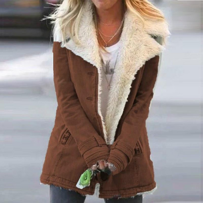 Veste Femme Doublure Fausse Fourrure Coupe Ajustée Hiver