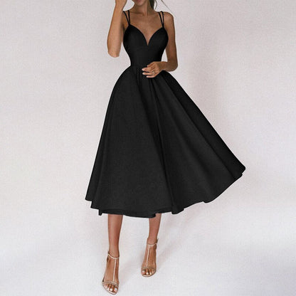 Robe Femme Longue Col en V et Dos Nu Chic