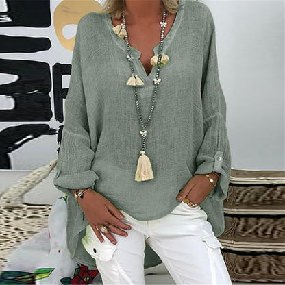 Blouse Femme Été Manches Longues Col en V Décontractée - PanierRoyale