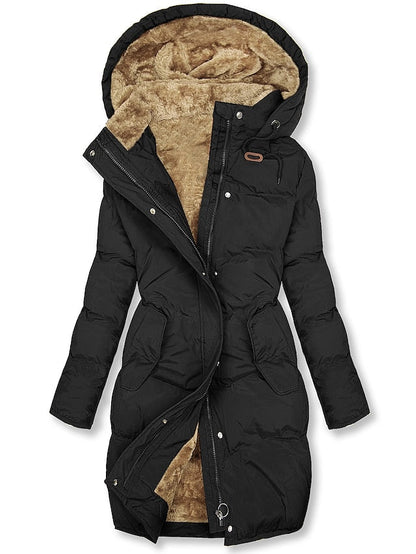 Manteau Long Hiver Capuche Fourrure Élégant Vert Foncé