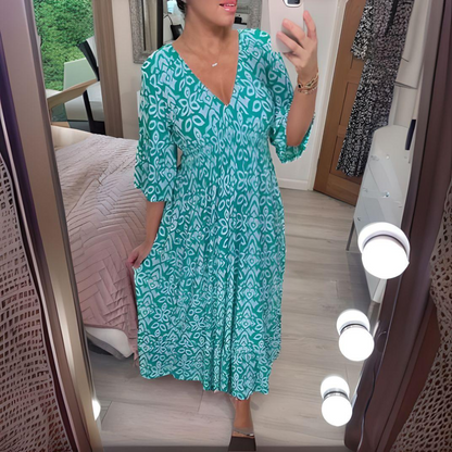Robe Bohème Longue à Carreaux avec Décolleté en V