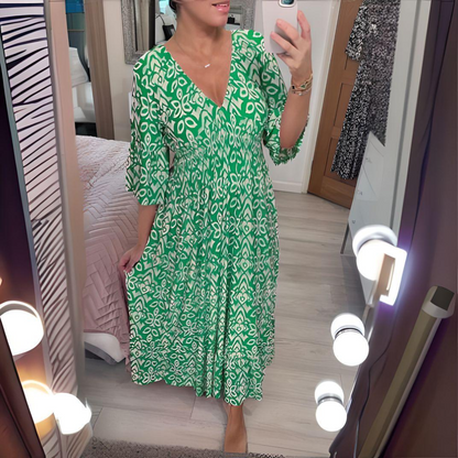 Robe Bohème Longue à Carreaux avec Décolleté en V