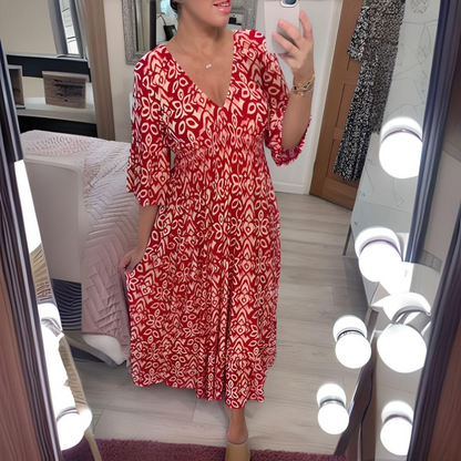 Robe Bohème Longue à Carreaux avec Décolleté en V