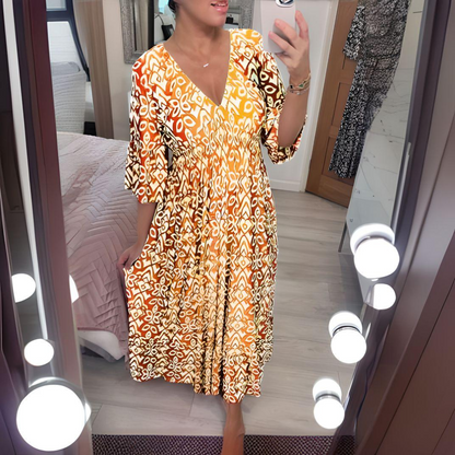 Robe Bohème Longue à Carreaux avec Décolleté en V - BerlinGlamour
