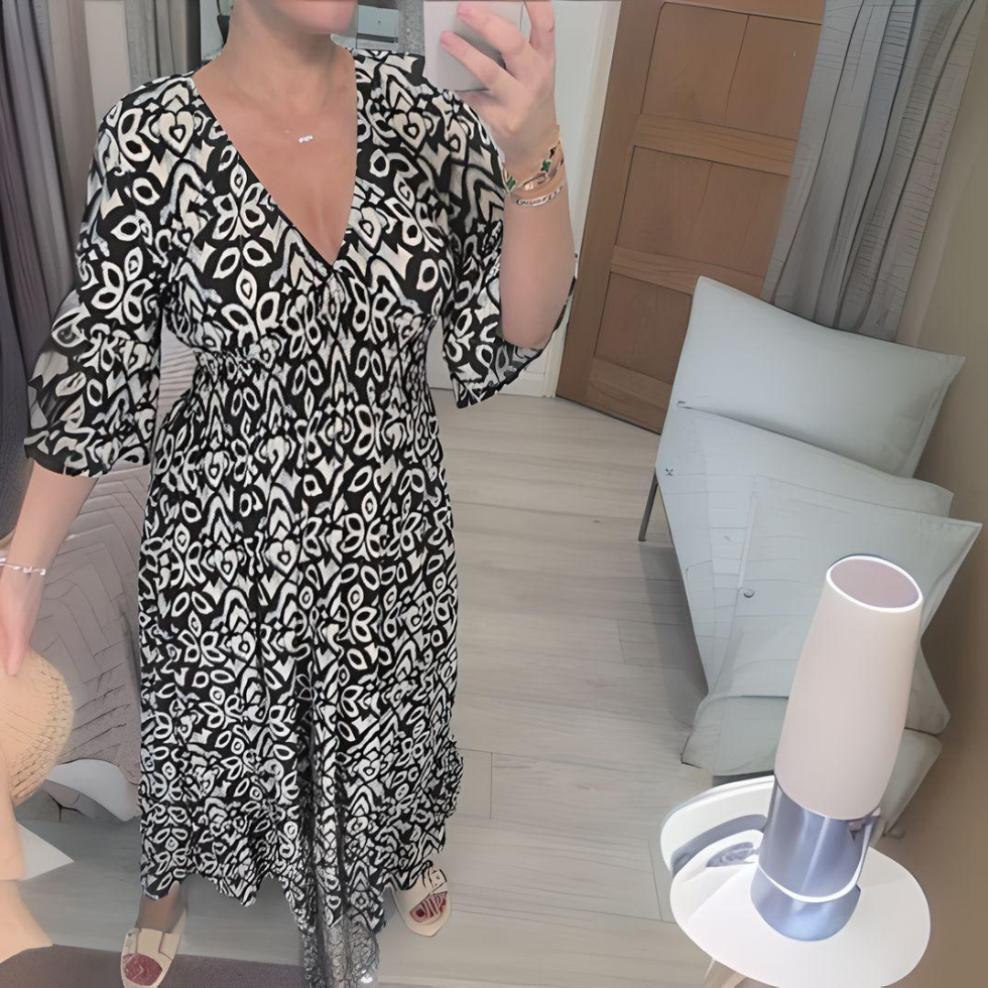 Robe Bohème Longue à Carreaux avec Décolleté en V