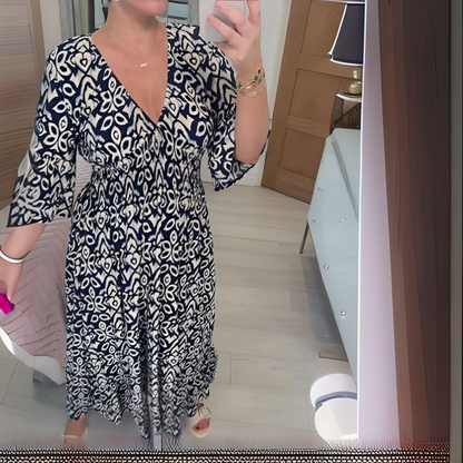 Robe Bohème Longue à Carreaux avec Décolleté en V