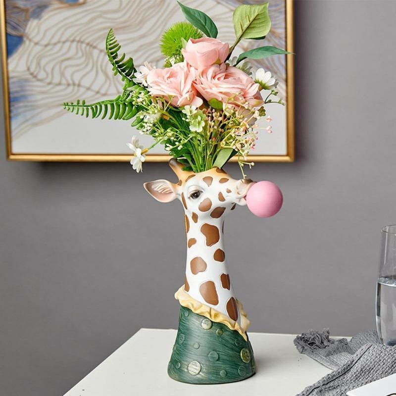 Vase Décoratif Fleuri avec Motifs Animaux Joyeux - PanierRoyale