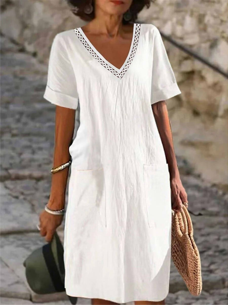 Robe Été Femme en Coton Blanc avec Manches Courtes - PanierRoyale
