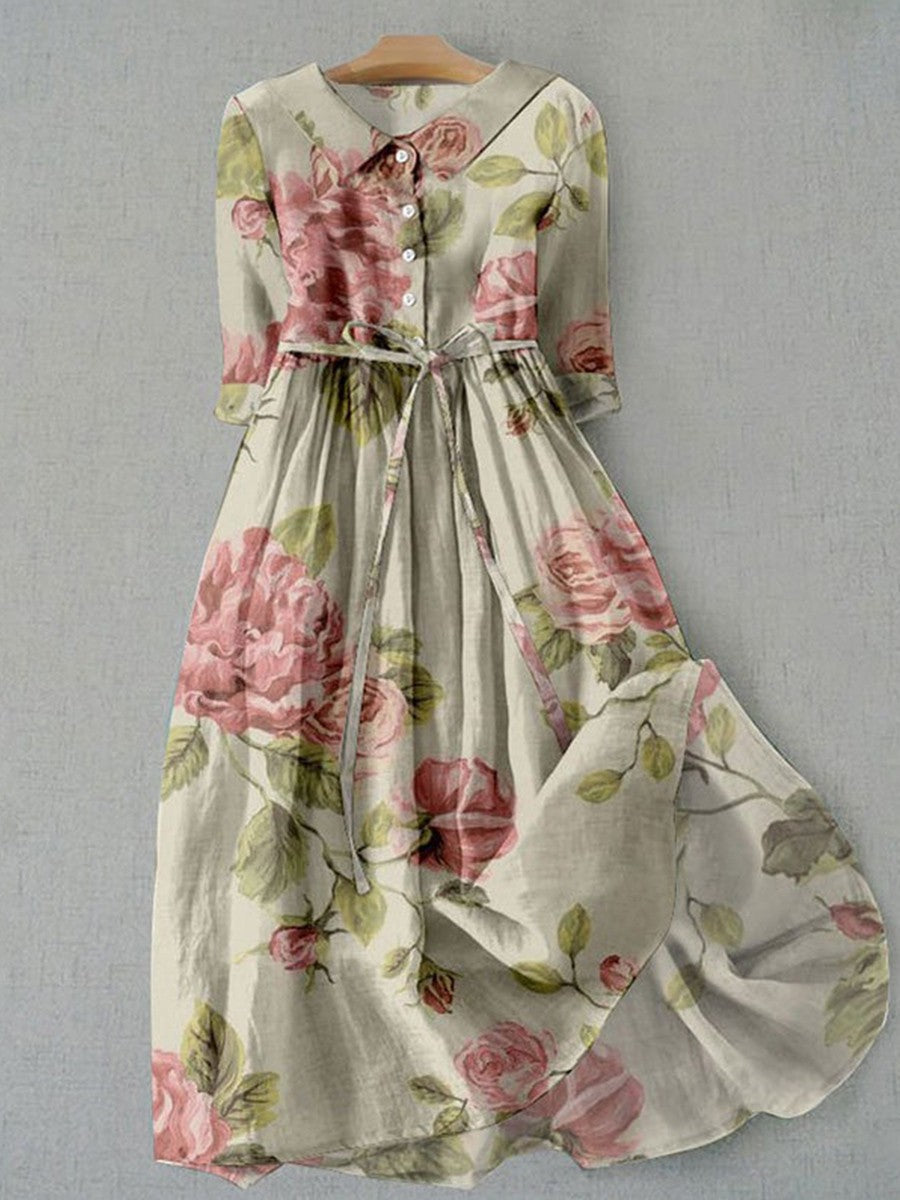 Robe Été Fleurs Col V à Manches Courtes - PanierRoyale