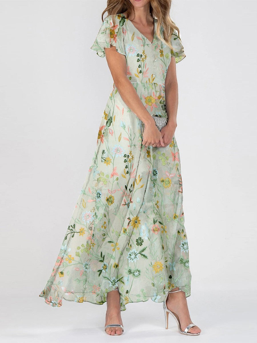 Robe Été Longue Florale pour Femme avec Décolleté Profond - PanierRoyale