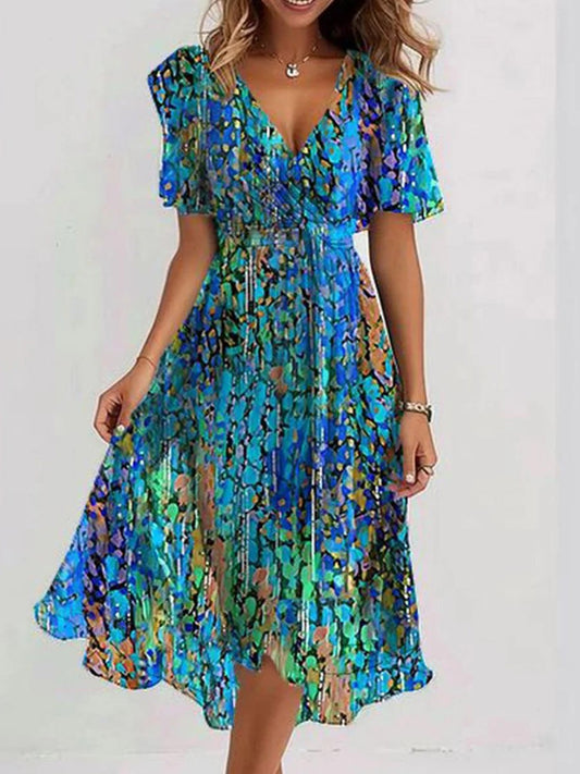 Robe Été Femme Bleu Ciel – Manches Courtes et Col V Détente - PanierRoyale