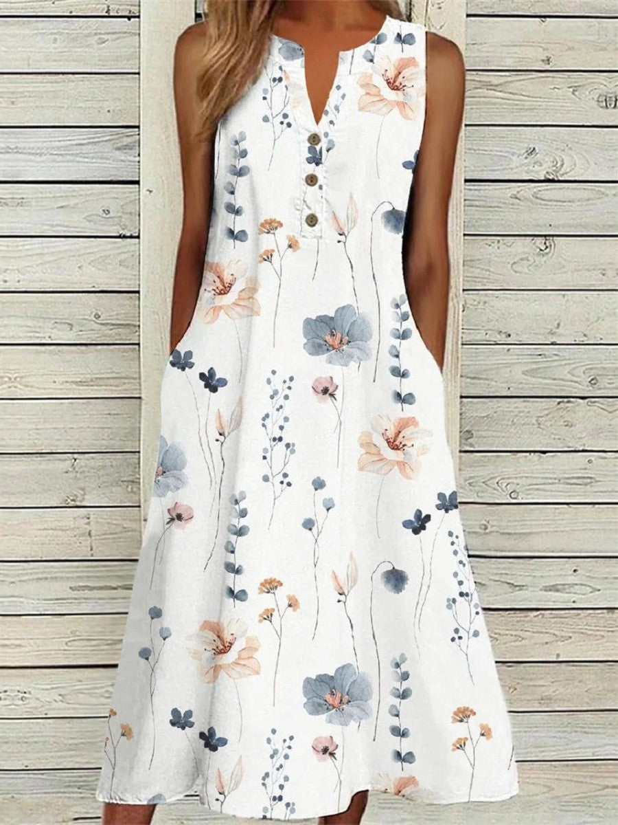 Robe Femme Été Florale Décontractée Sans Manches - PanierRoyale