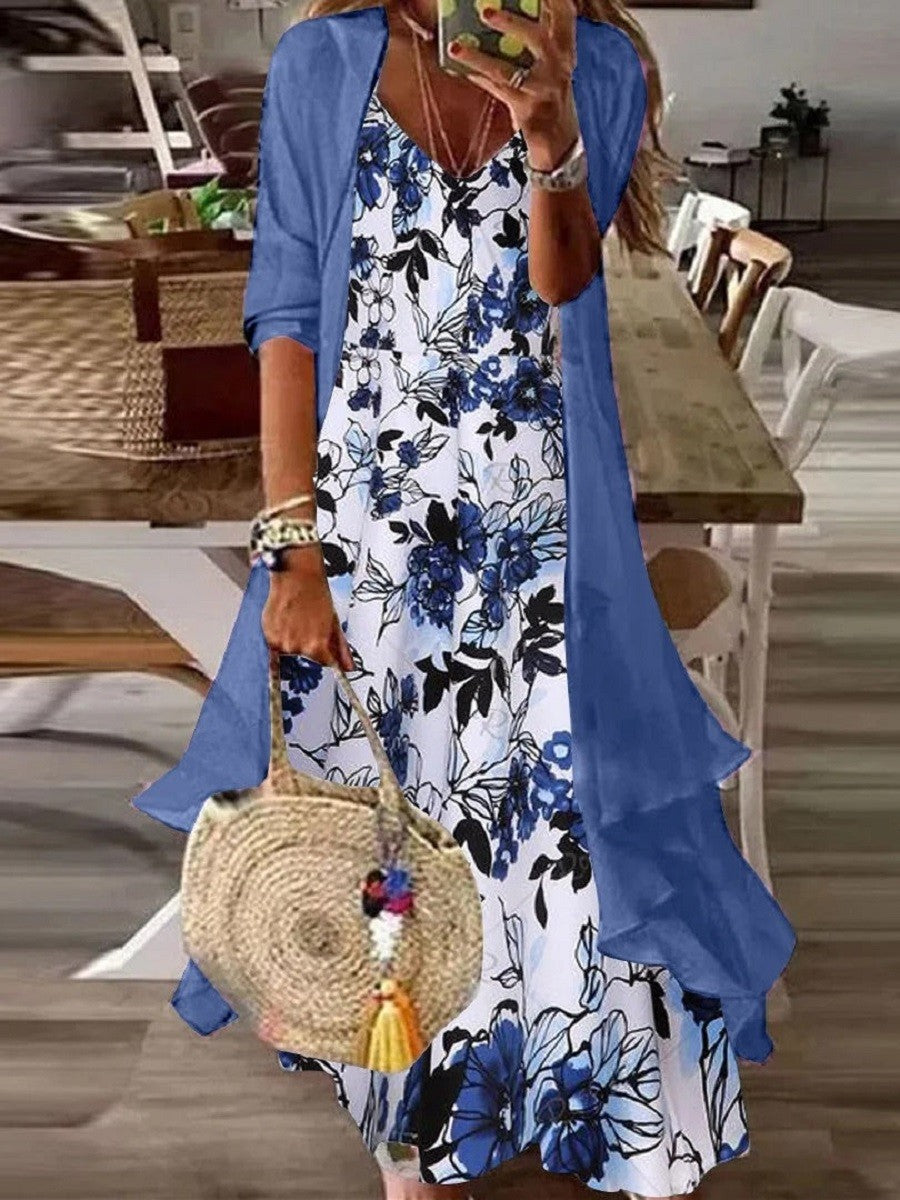 Robe Été Femme Florale Bleue Décontractée - PanierRoyale