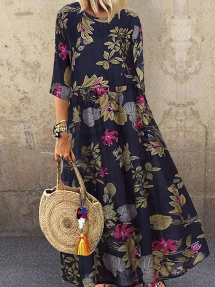 Robe Été Florale Marine pour Femme - PanierRoyale