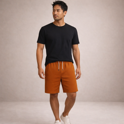 Short Homme Lin Mélangé Taille Cordon Coupe Décontractée