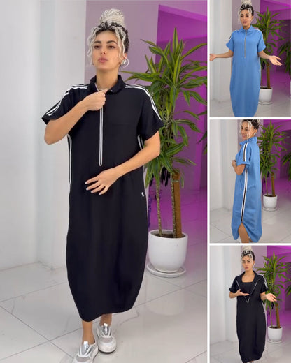 Robe Longue Femme Zippée Col Montant Coupe Fluide Sport Chic - PanierRoyale