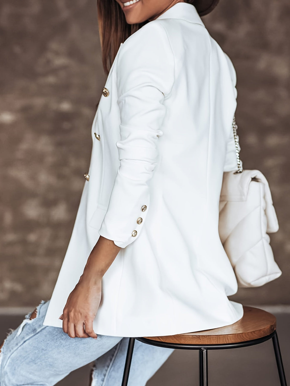 Blazer Femme Décontracté pour Travail avec Double Boutonnière
