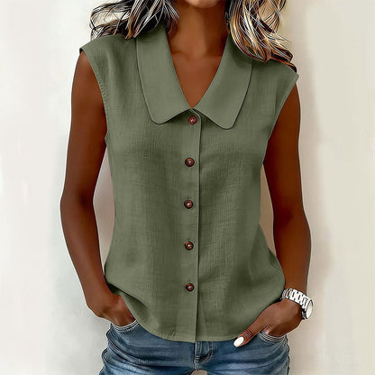 Chemisier Femme Sans Manches Col en V Boutons Manches Courtes