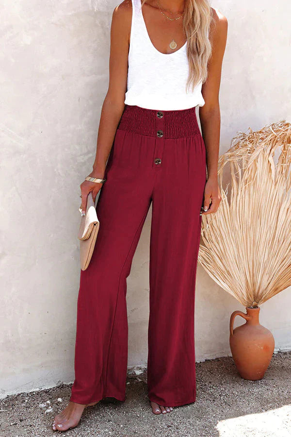 Pantalon Chic Smock à Boutons de Nacre