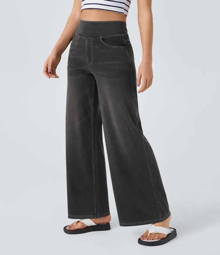 Jean Femme Denim Extensible Taille Haute Coupe Large - PanierRoyale
