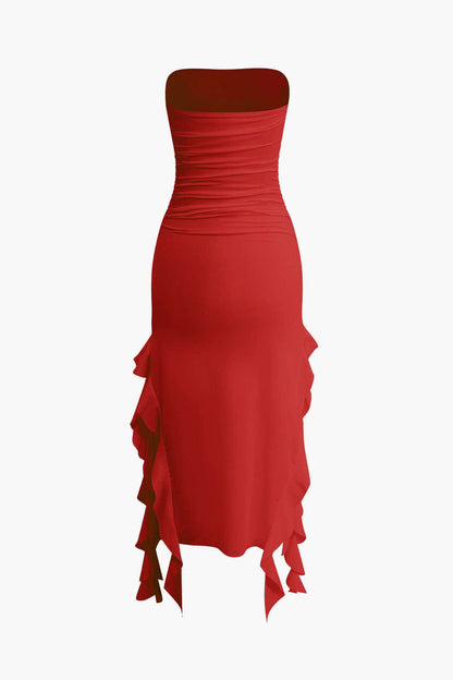 Robe Maxi Élégante avec Volants Féminins