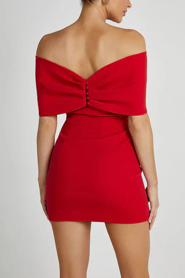 Robe Courte Épaules Dévoilées avec Volant Féminin