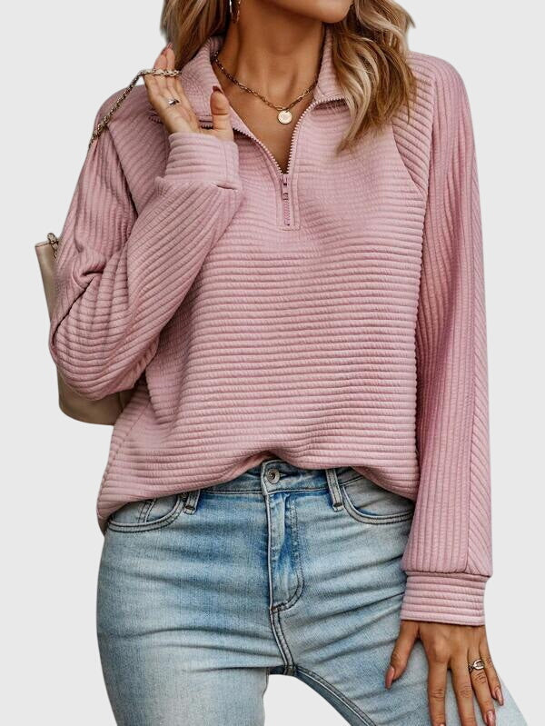 Pull femme décontracté à manches longues avec fermeture éclair