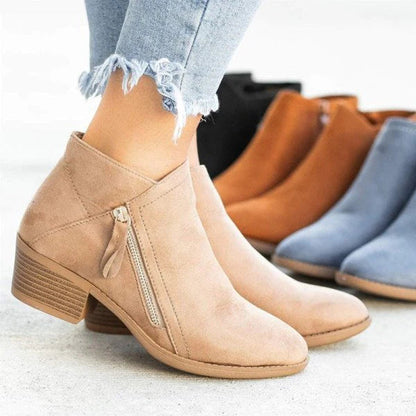 Bottes Femmes Haut de Gamme en Cuir Souple avec Fermeture Éclair