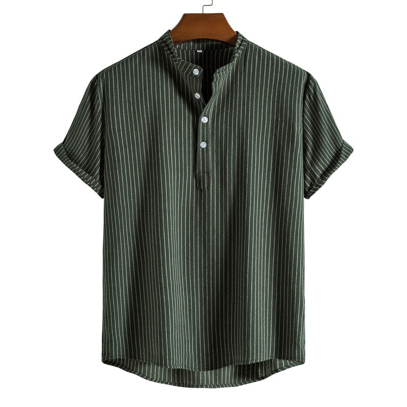 Chemise Homme Été Rayures Col Rond Décontracté