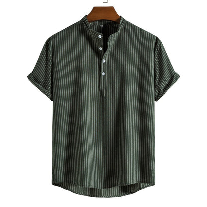Chemise Homme Été Rayures Col Rond Décontracté