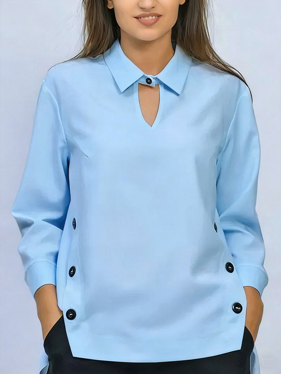 Blouse Femme Coton Col Chemise Manches Longues Coupe Ample