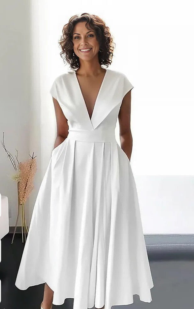 Robe Été Élégante pour Femme – Robe Blanche en Dentelle avec Décolleté - PanierRoyale