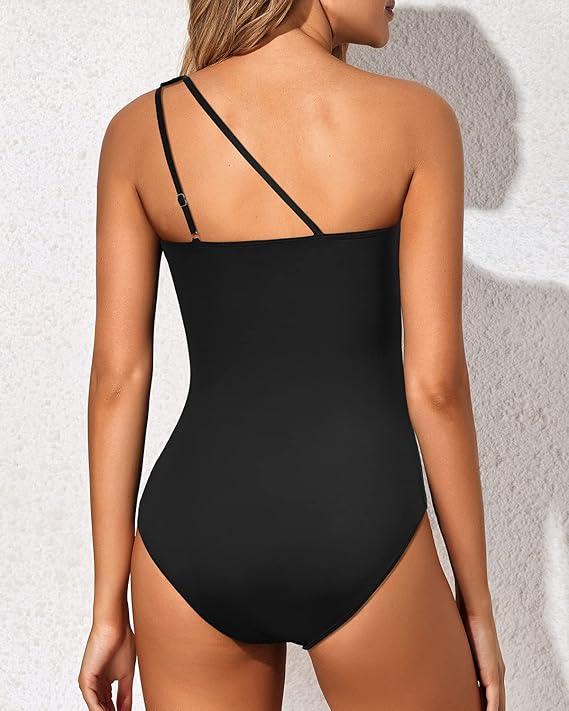 Maillot de bain Femme Une épaule Imprimé Tropical Coupe Ajustée
