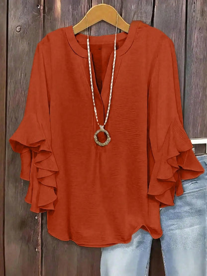Blouse Femme Manches Volantées Col V Élégant
