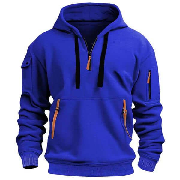 Sweat à capuche noir sport avec poches zippées et manches raglan ajustables