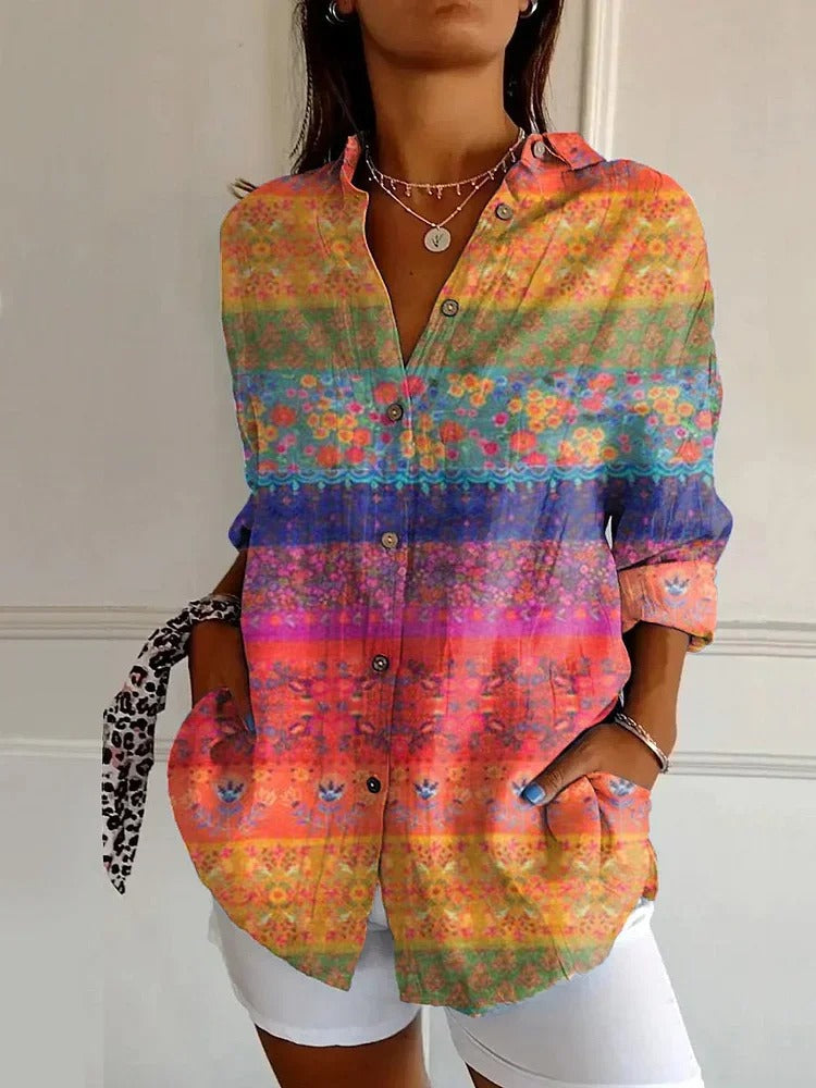 Chemisier Femme Floral Élégant Manches Longues